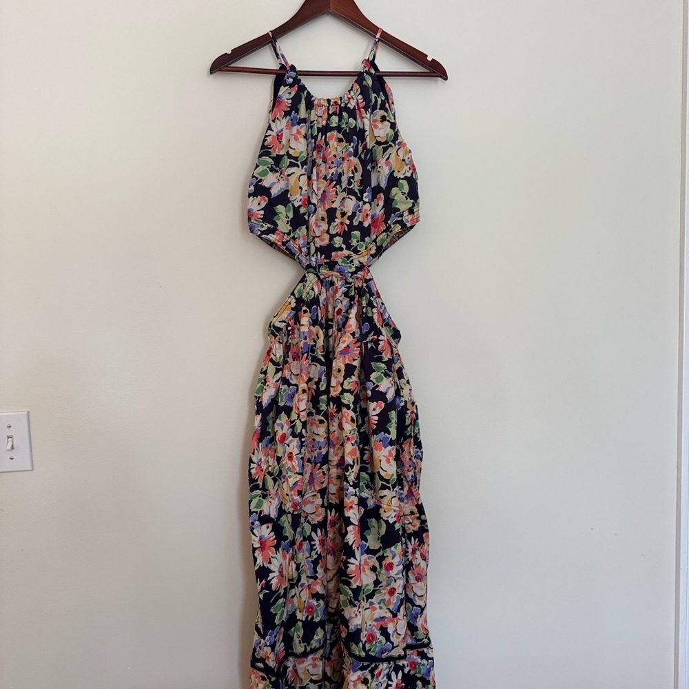 Something Navy Vibrant Floral Backless Dress